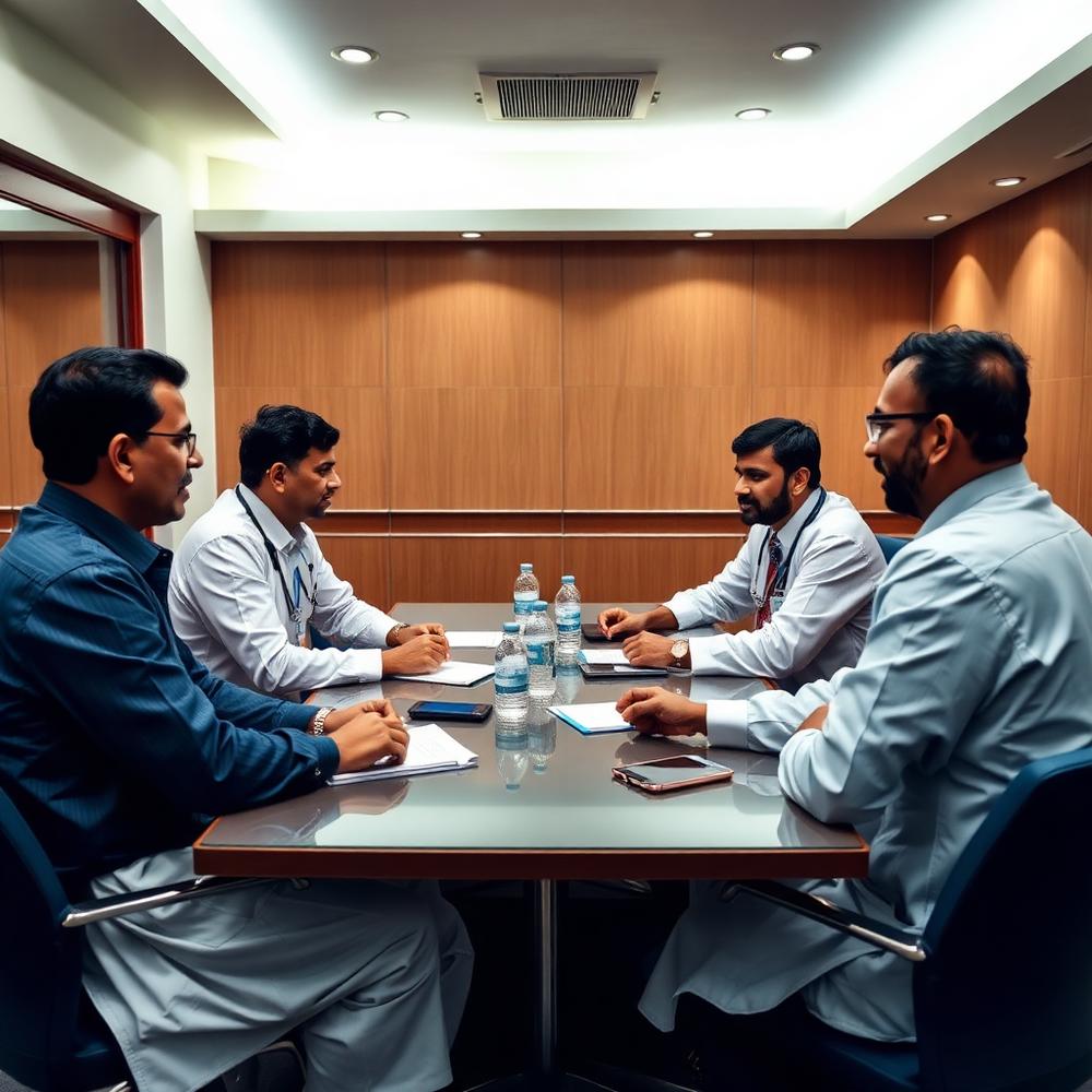 Small advisory board meeting around a table in muted daylight